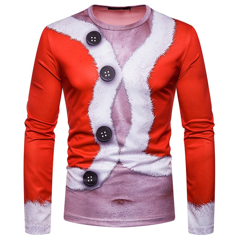 New 3D personality printing fashion men's Christmas button pattern long-sleeved T-shirt CT488