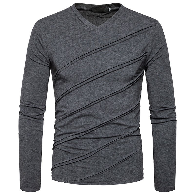 Foreign trade new European code fashion fold long sleeve V-neck solid color T-shirt B148