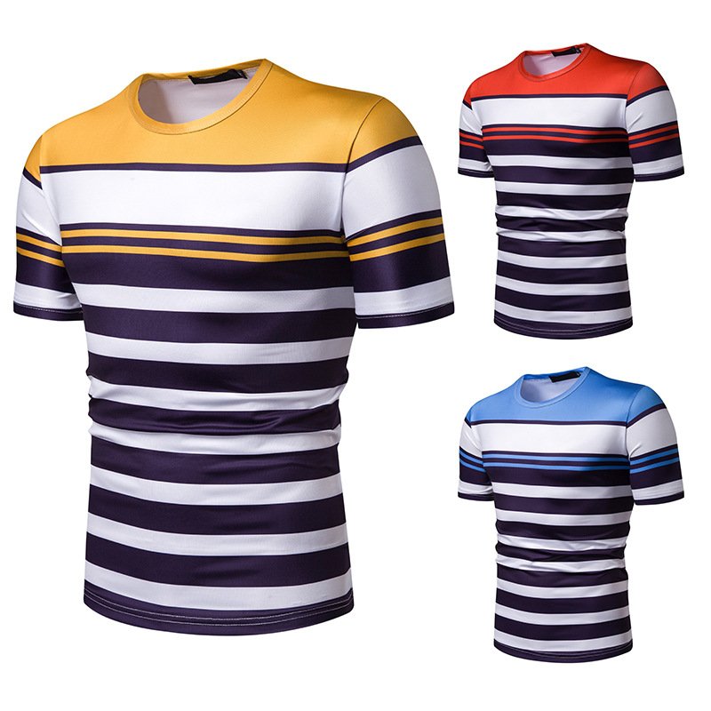 New summer men's short-sleeved T-shirt men's contrast striped slim casual t-shirt TX42