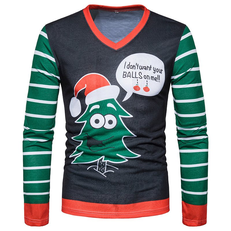 New fashion men's new round neck 3D Christmas tree print Christmas long-sleeved T-shirt TV16