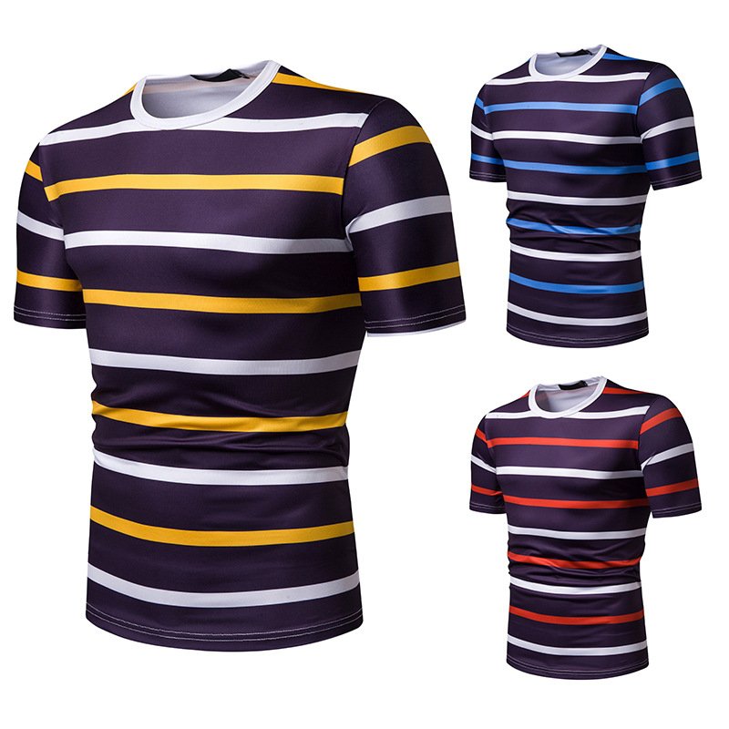 New summer men's short-sleeved T-shirt men's contrast striped slim casual t-shirt TX39