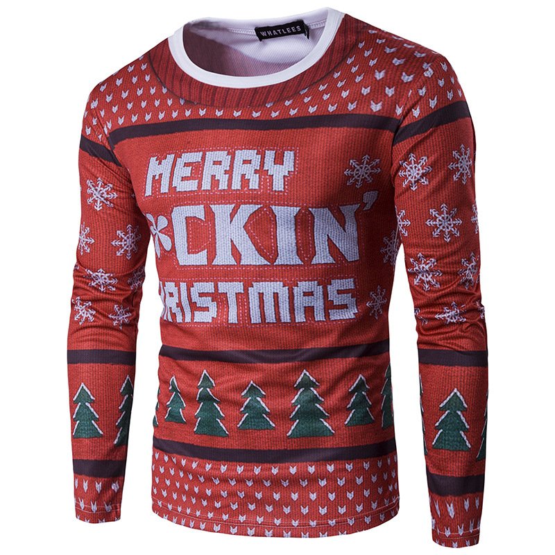 Foreign trade men's new Christmas round neck 3D personality printing long-sleeved T-shirt CT288