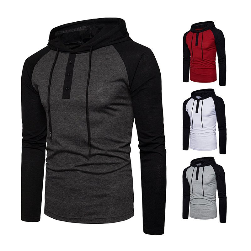 New fashion men's hip-hop access control color matching men's raglan long-sleeved sports hoodie pullover B05