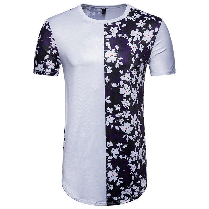 New men's digital print floral color matching short-sleeved hip-hop T-shirt T344