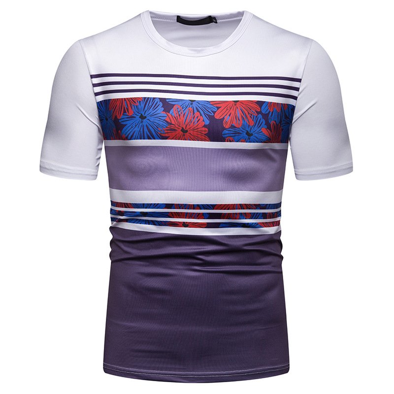 New summer men's short-sleeved T-shirt men's contrast striped slim casual t-shirt TX48